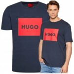 Hugo Boss - T-shirt męski bawełniany z logo, granatowy