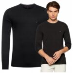 Tommy Hilfiger - koszulka męska bawełniana z logo, czarna