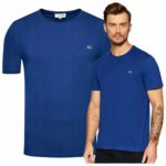 Lacoste - T-shirt męski bawełniany z logo, niebieski