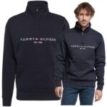 Tommy Hilfiger - bluza męska bawełniana z logo, granatowa