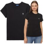 Polo Ralph Lauren - T-shirt damski bawełniany z logo, czarny