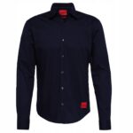 Hugo Boss - koszula męska bawełniana slim fit z logo, granatowa