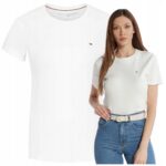 Tommy Hilfiger - koszulka damska bawełniana z logo, biała