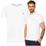 Lacoste - T-shirt męski bawełniany z logo, biały