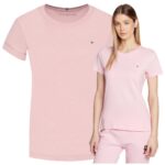 Tommy Hilfiger - koszulka damska bawełniana z logo, różowa