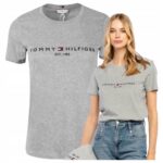 Tommy Hilfiger - koszulka damska bawełniana z logo, szara