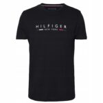 Tommy Hilfiger - koszulka męska bawełniana z logo, czarna