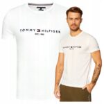 Tommy Hilfiger - T-shirt męski bawełniany z logo, biały