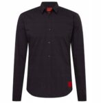 Hugo Boss - koszula męska bawełniana slim fit z logo, czarna