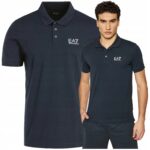 EA7 Emporio Armani - koszulka polo męska bawełniana z logo, granatowa