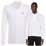 Lacoste - koszulka męska bawełniana z logo, biała
