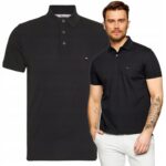 Tommy Hilfiger - koszulka polo męska bawełniana regular fit z logo, czarna