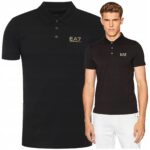 EA7 Emporio Armani - koszulka polo męska bawełniana z logo, czarna