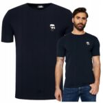 Karl Lagerfeld - T-shirt męski bawełniany z logo, granatowy