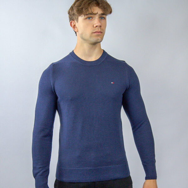 Sweter Tommy Hilfiger męski Chain Ridge Structure okrągły dekolt granatowy
