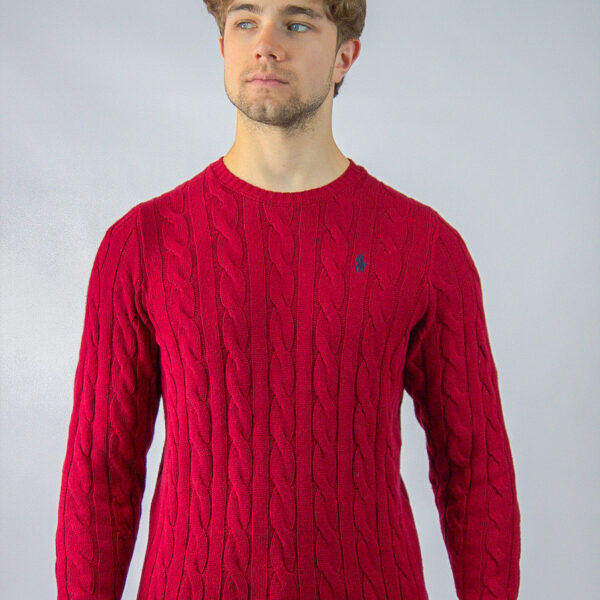 Sweter Polo Ralph Lauren męski Cable Knit bawełniany bordowy