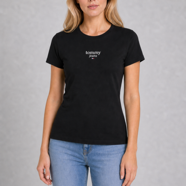 Koszulka Tommy Jeans damska Slim Essential Logo czarna
