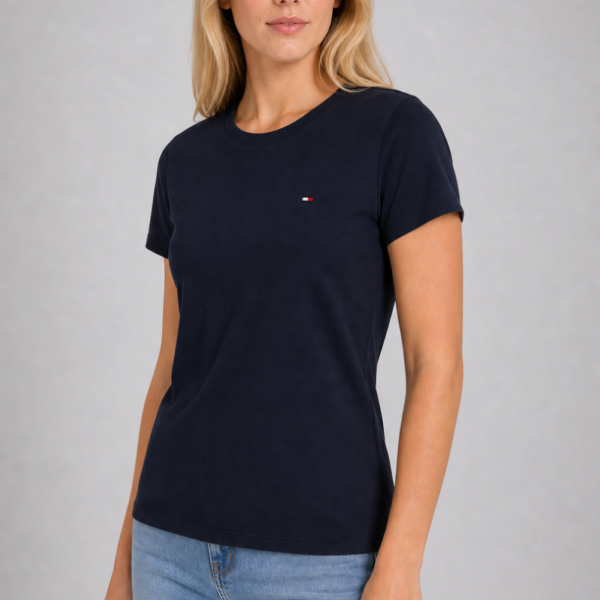 Koszulka Tommy Hilfiger damska okrągły dekolt granatowa