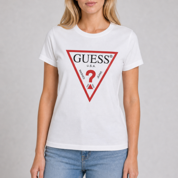 Koszulka Guess damska Triangle Logo biała