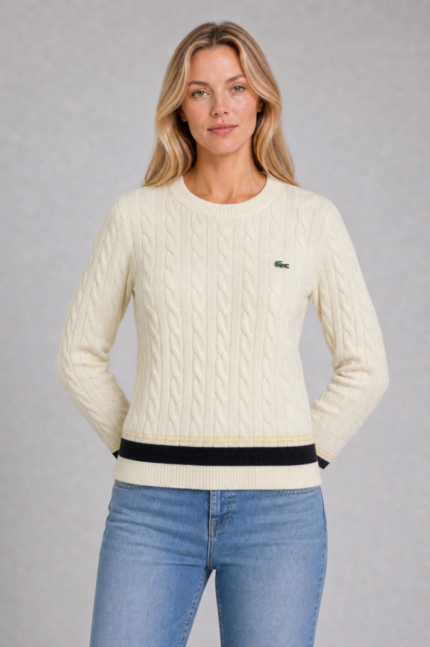 Lacoste Sweter AF4159 Women's Cable Knit Wool Sweater - obrazek 3
