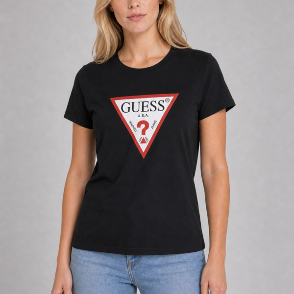 Koszulka Guess damska Triangle Logo czarna