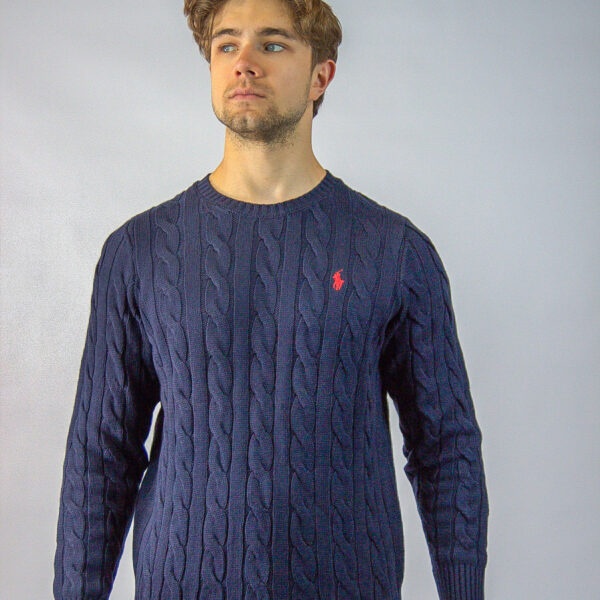 Sweter Polo Ralph Lauren męski Cable Knit bawełniany granatowy