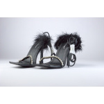 Public Desire Buty Szpilki PO 0030041328 1767199 Fifi Embellished Heeled Sandals with Faux Feathers in Black