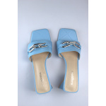 Glamorous Buty Klapki FW9871E Wide Fit Quilted Mid Heel Mule Sandals in Blue - obrazek 5