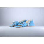 Glamorous Buty Klapki FW9871E Wide Fit Quilted Mid Heel Mule Sandals in Blue