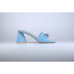 Glamorous Buty Klapki FW9871E Wide Fit Quilted Mid Heel Mule Sandals in Blue - obrazek 3
